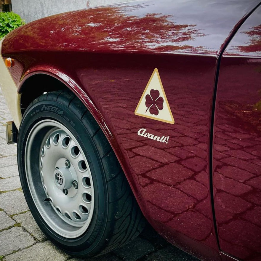 avanti sticker on red alfa romeo