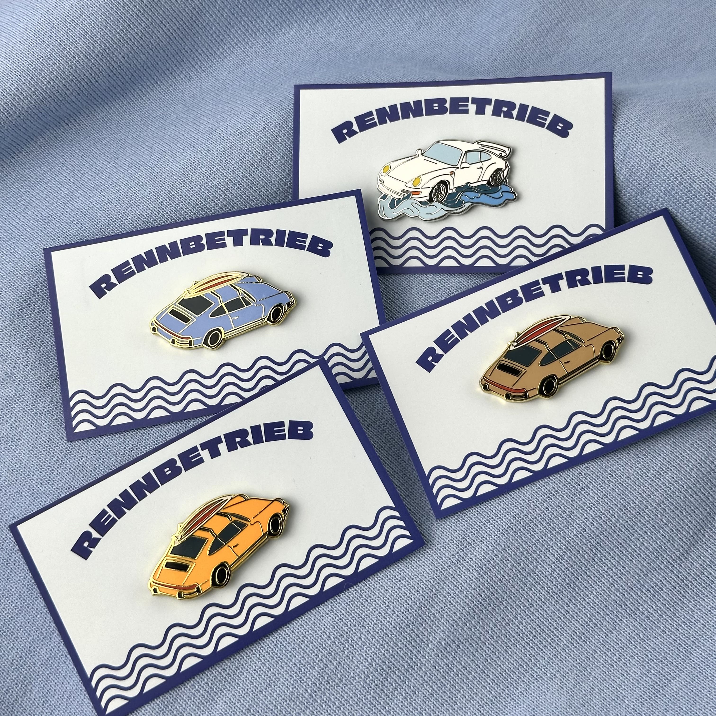 rennbetrieb surf and curve enamel pin porsche 993 gt2