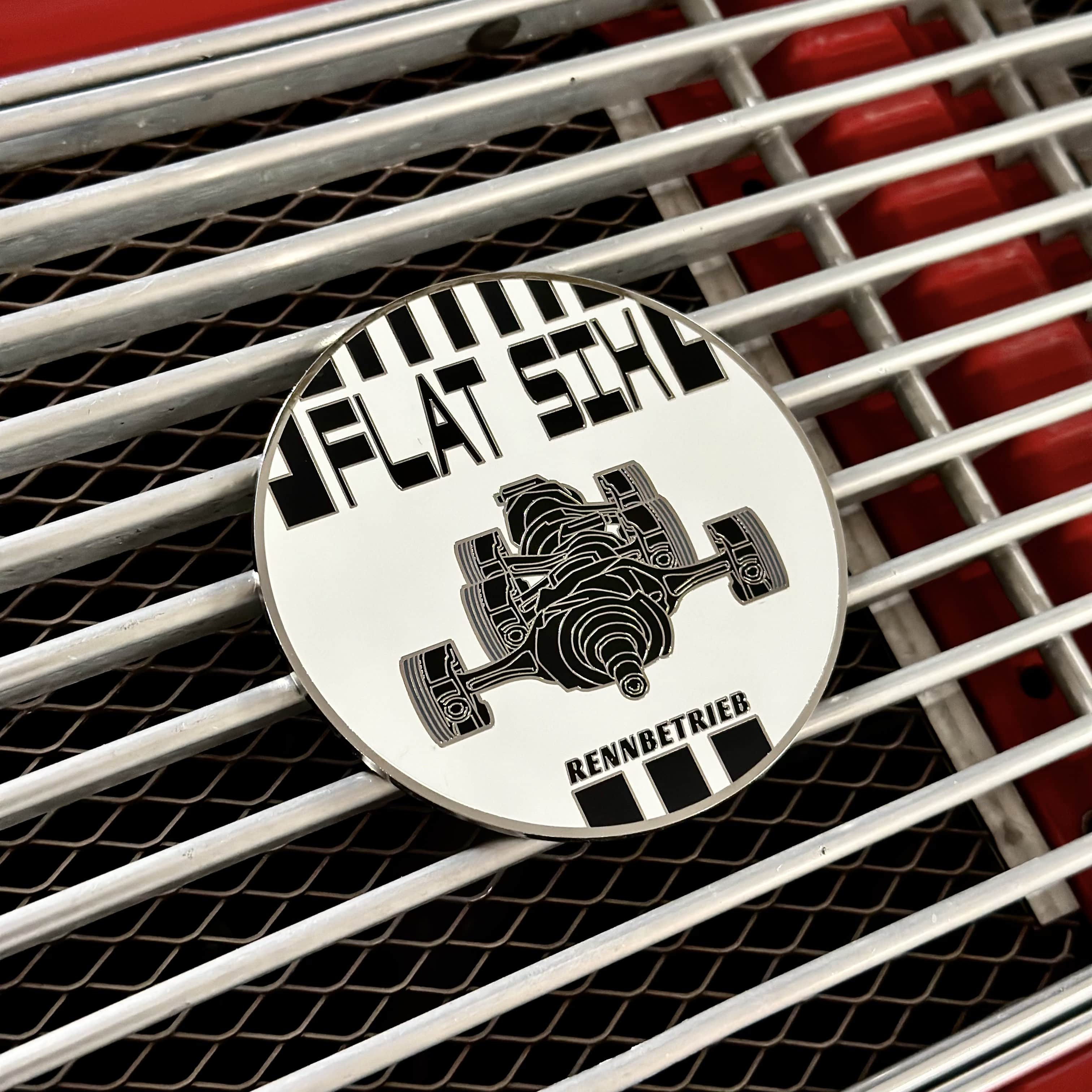 rennbetrieb flat six enamel car grill badge