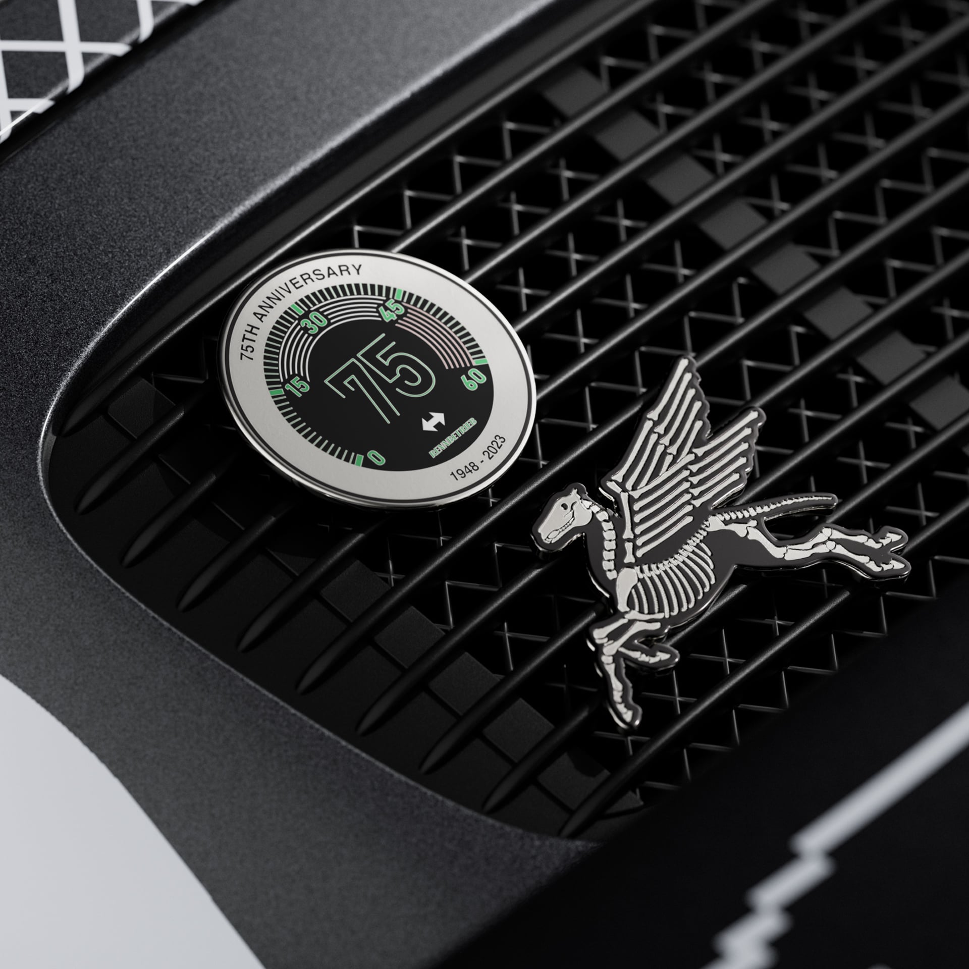 rennbetrieb pegasus skeleton enamel grill badge on porsche