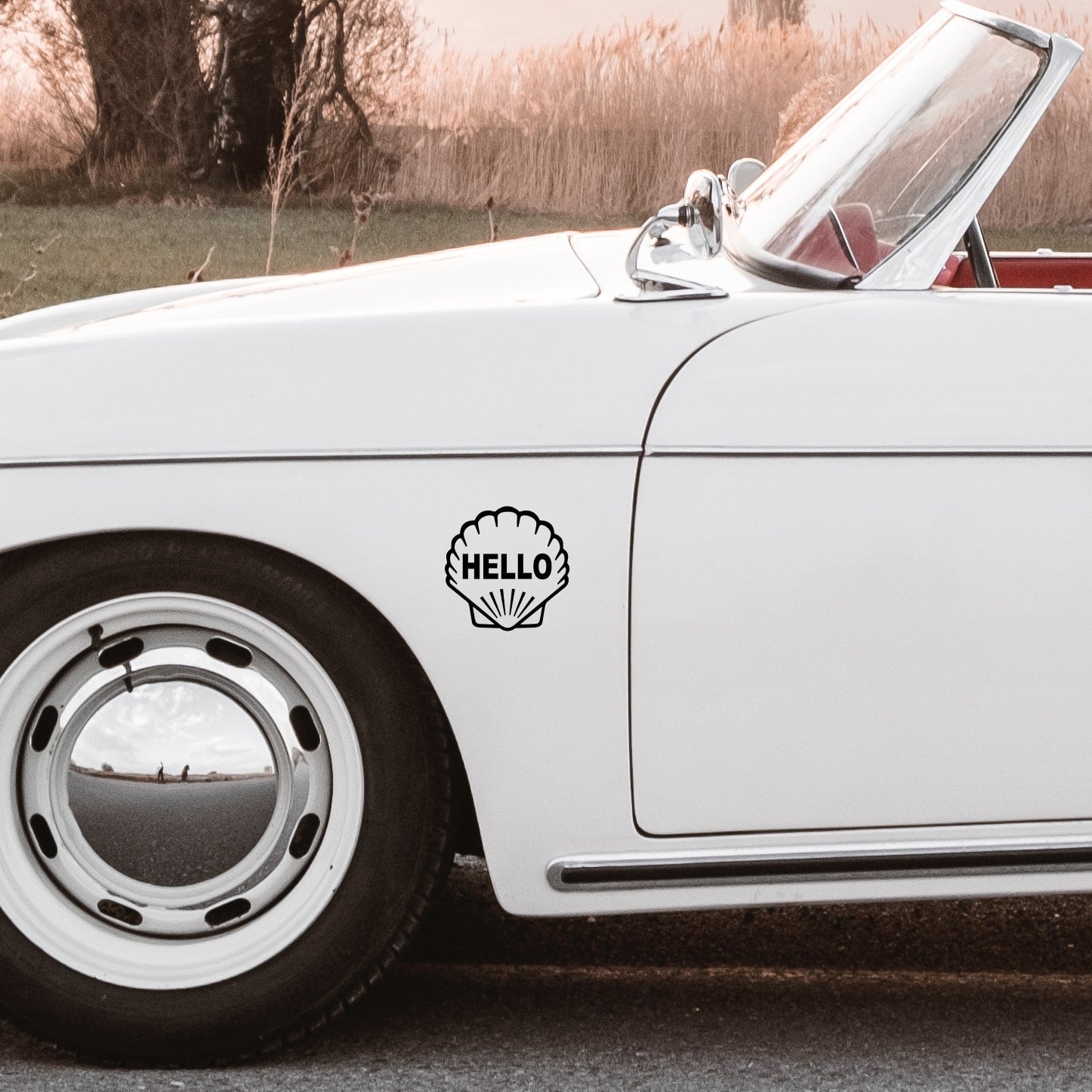 porsche 356 with shell hello sticker