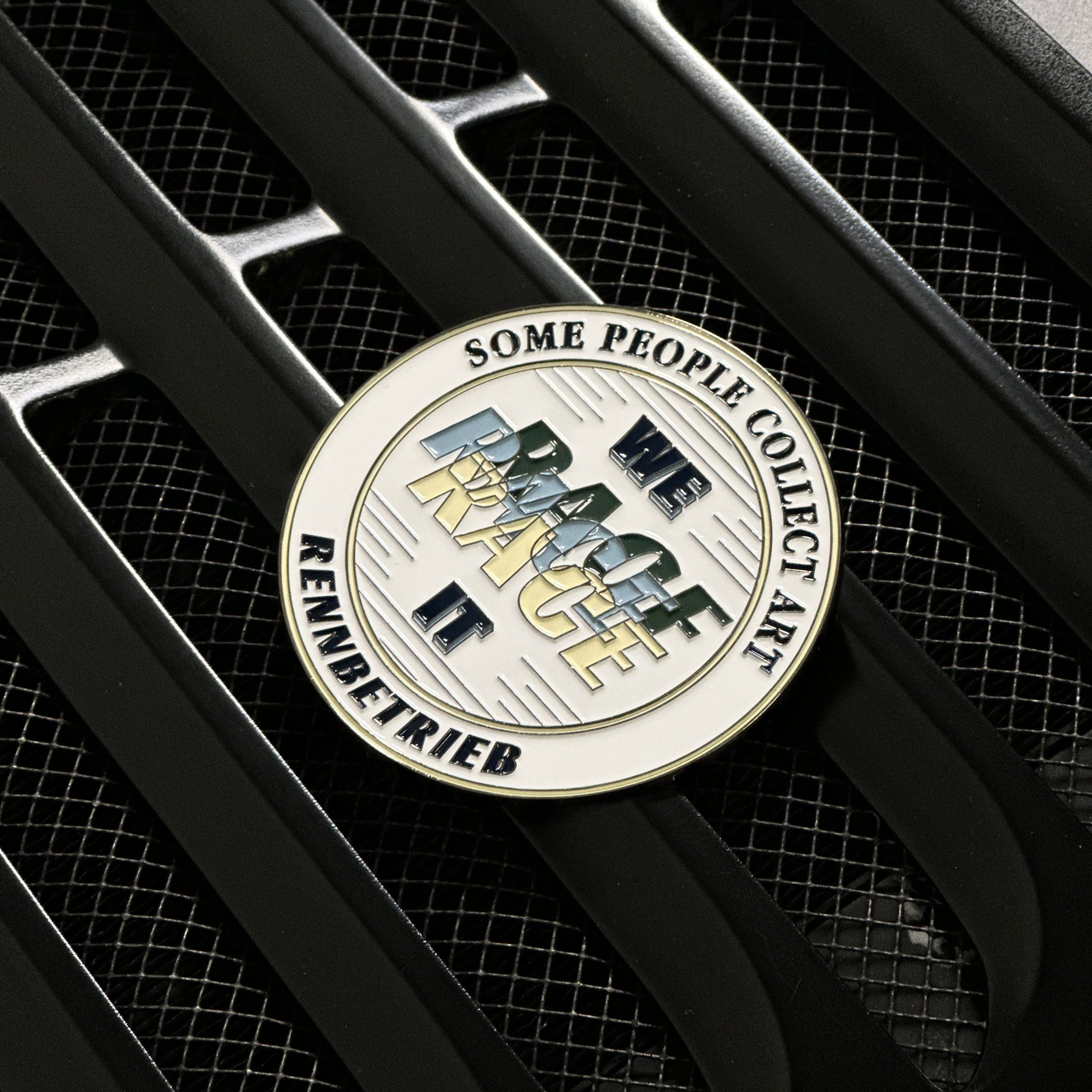 rennbetrieb enamel car grille badge some people collect art we race it