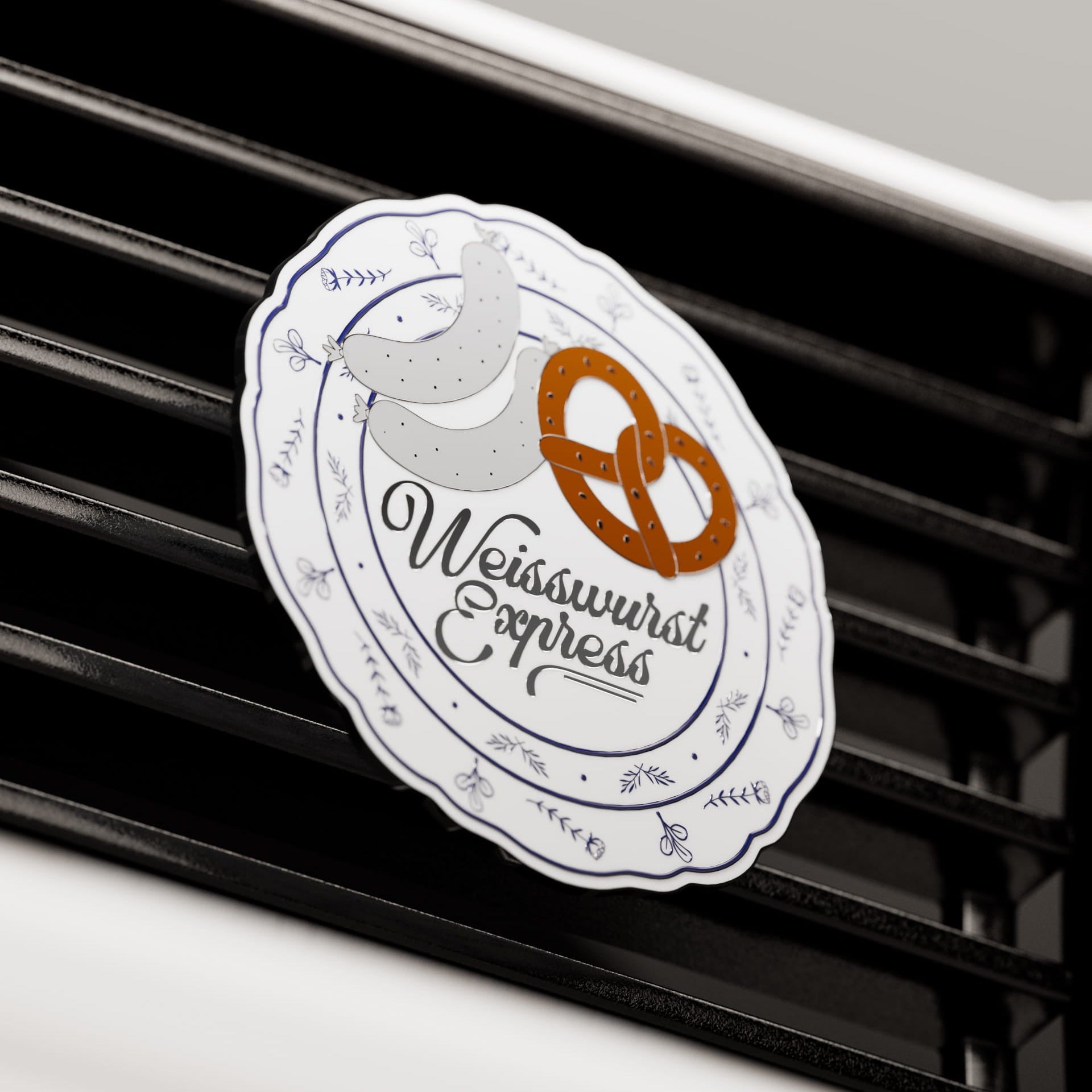 rennbetrieb bmw enamel car grill badge weisswurst express