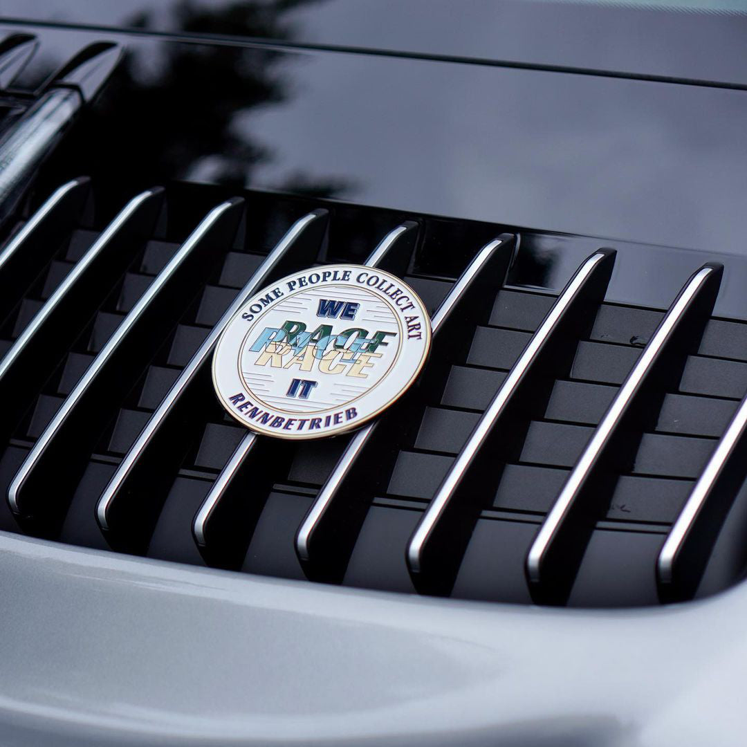 enamel badge some people collect art we race it on porsche 992 in silver