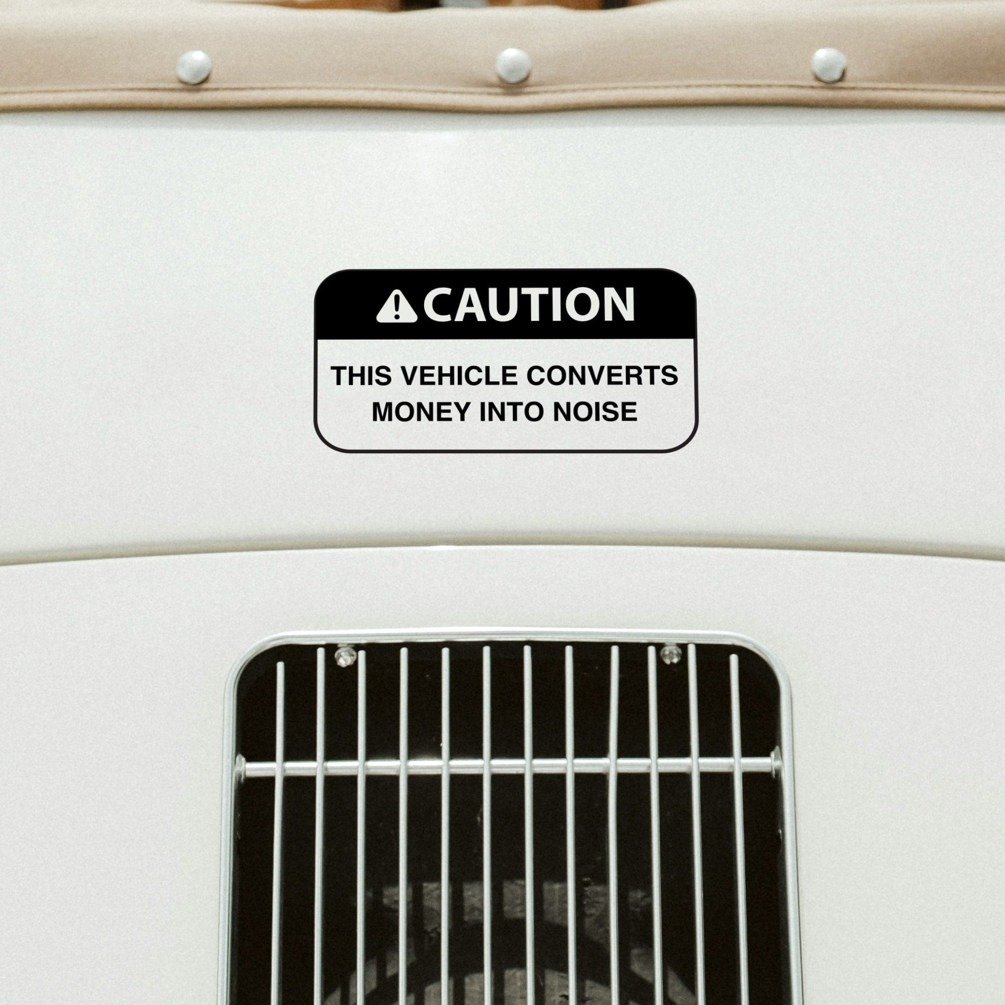 caution this vehicle converts money into noise sticker on porsche 356 rennbetrieb