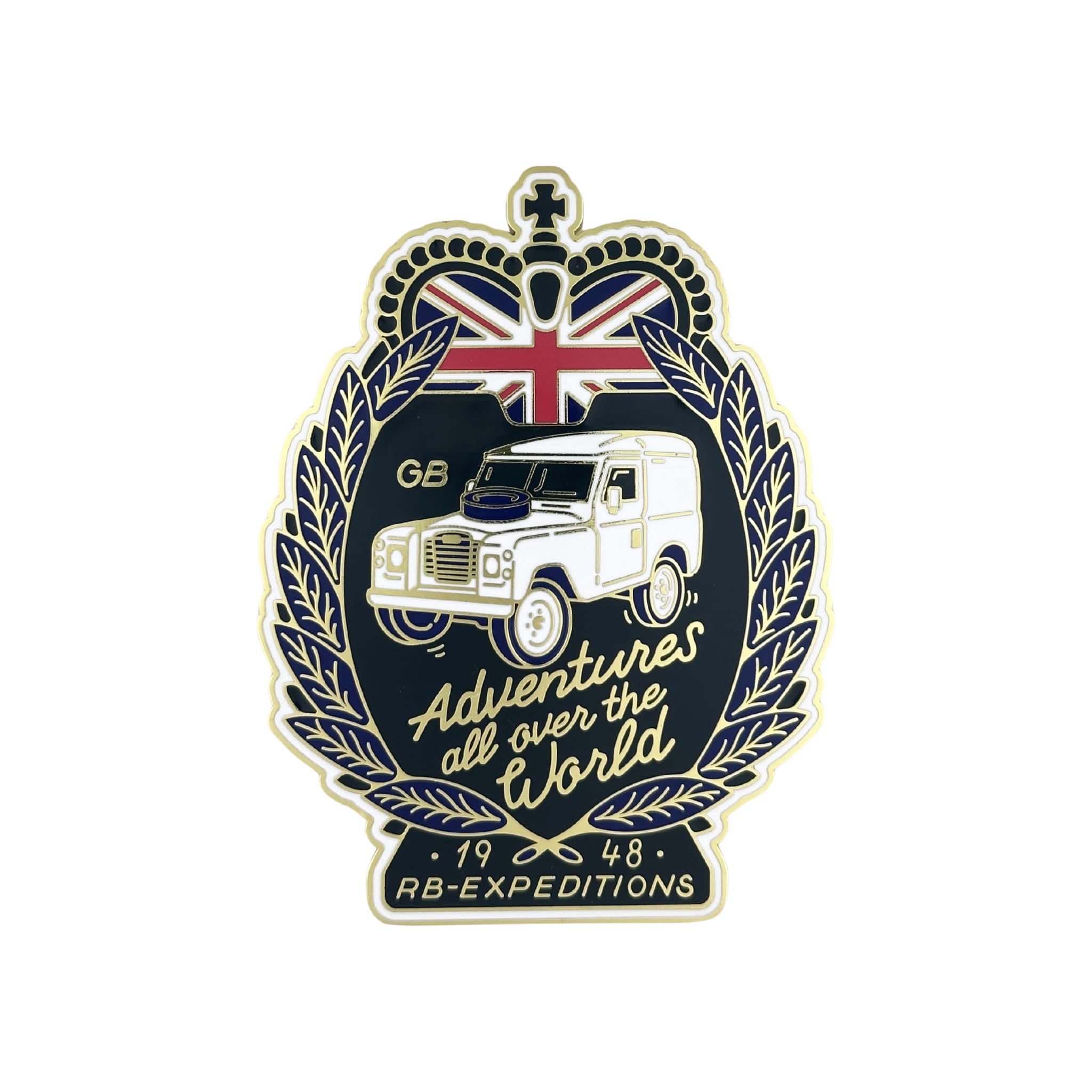 Enamel Car Grill Badge - Adventures all over the world - Land Rover Edition