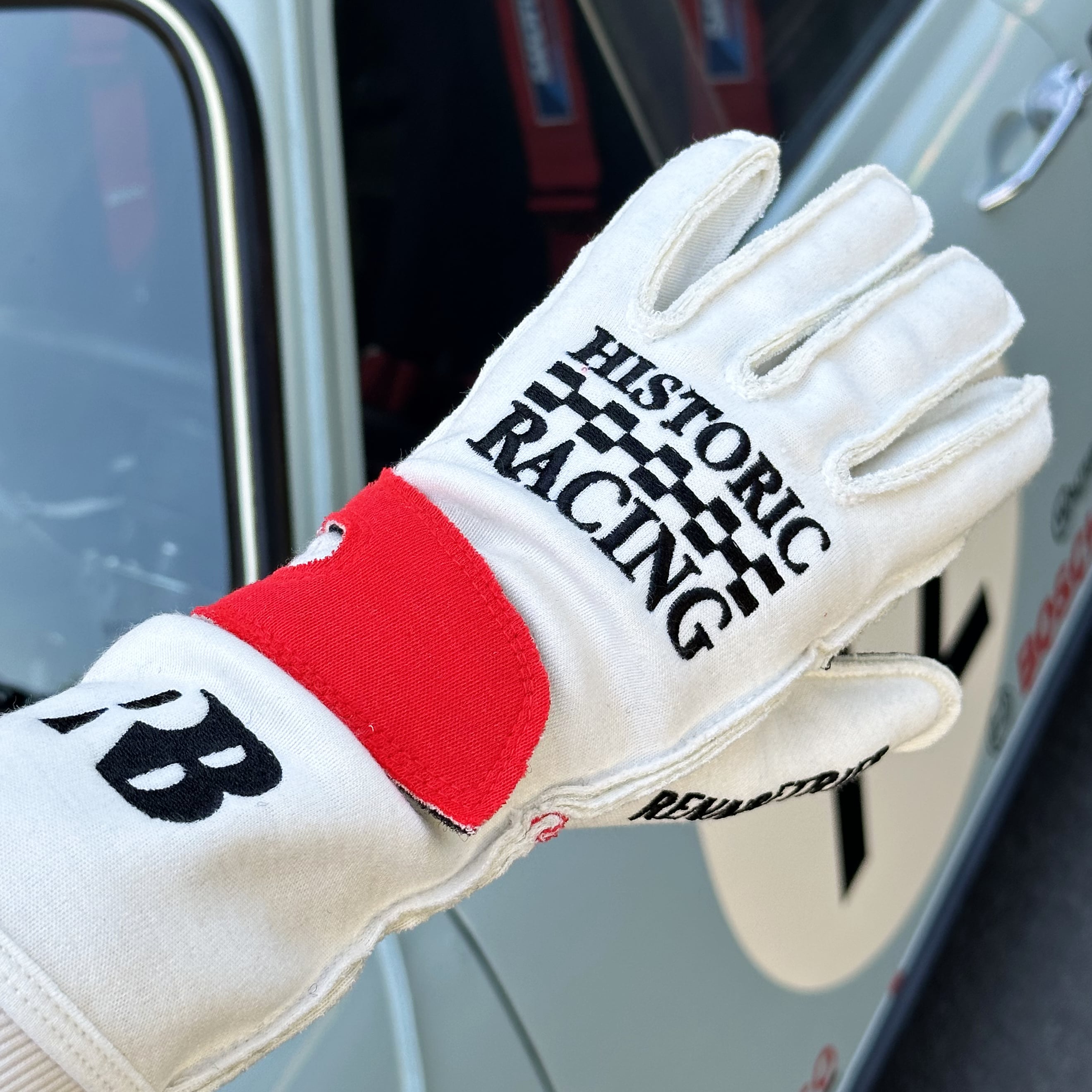 fia glove historic racing red white